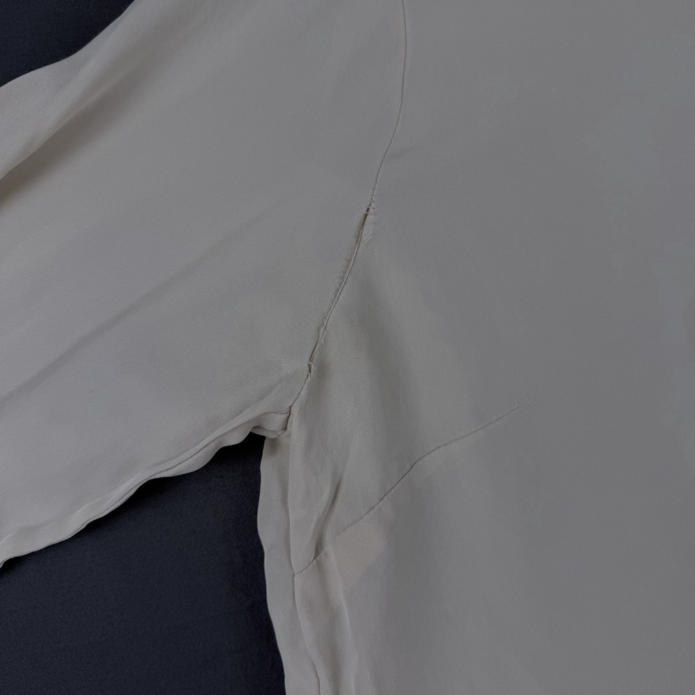 J.Crew Beige/Black Silk Collared Button-Down Blouse 10 Long Sleeve Pocket - Picture 5 of 11